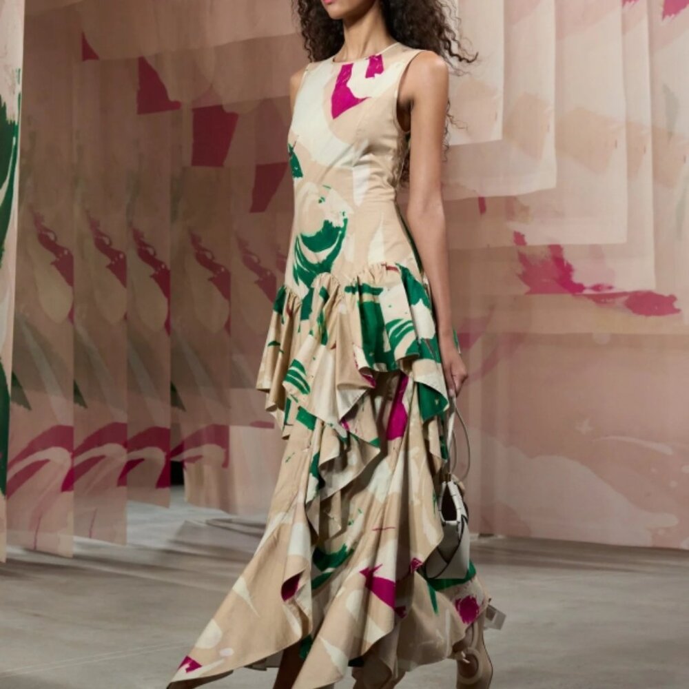 NWOT ULLA JOHNSON Mural Ruffle Midi Dress in Comet S $1,290
